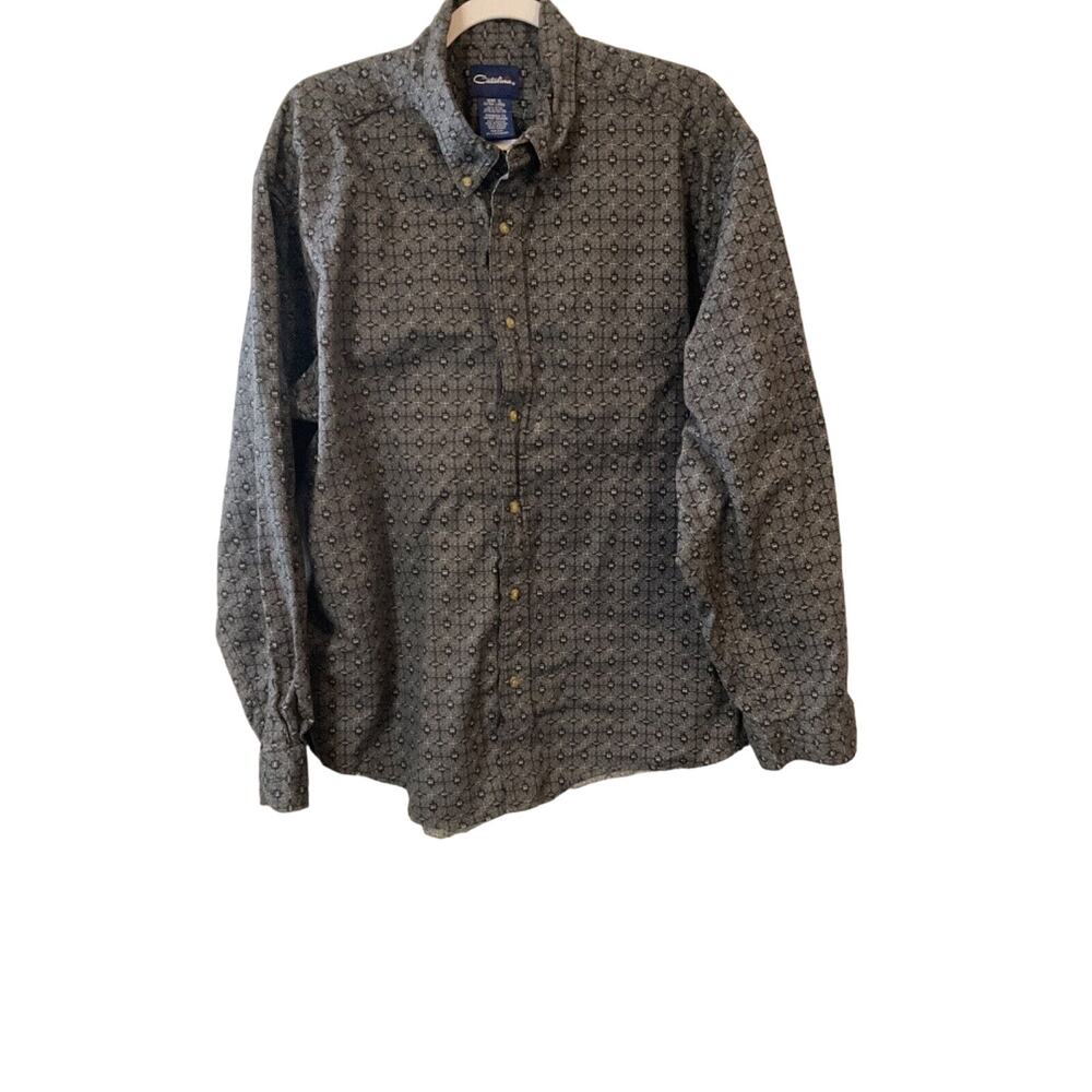 Catalina Men's XL Long Sleeve Button-Down Collar Shirt, Grey and Black‎ Cotton